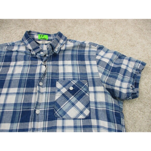 3Sixteen Shirt Mens Medium Blue White Plaid Short Sleeve Casual Button Up USA * - Picture 3 of 10